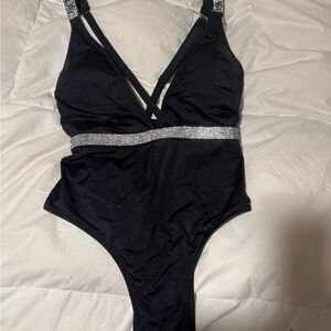 Victoria's Secret Black Bandeau swimming suit with Crystal Waistband